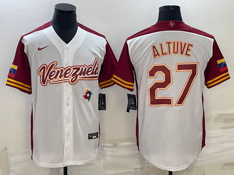 Men 2023 World Cub Venezuela 27 Altuve White Nike MLB Jersey7